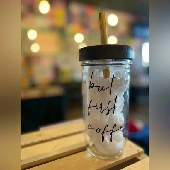 Glass Tumbler 750ml BUT FIRST  COFFEE - Picture 1 of 1